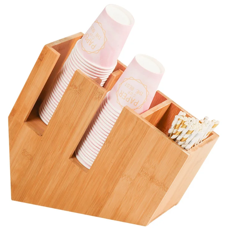 Coffee Milk Tea Shop Supplies Bamboo Disposable Paper Cup Drinking Straw Holder Dispenser Stand Display Rack