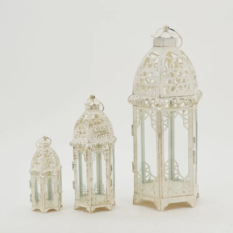 High quality Colorful Glass Moroccan candle lanterns decorative Antique Candle decorations Metal Lanterns