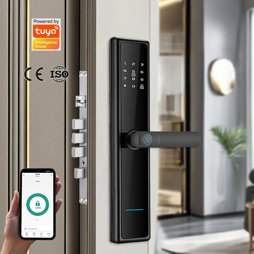 Smart Home WiFi Network Control Waterproof Aluminum Door with Anti-Theft Fingerprint Password Access Tuya Compatible Hotel Use
