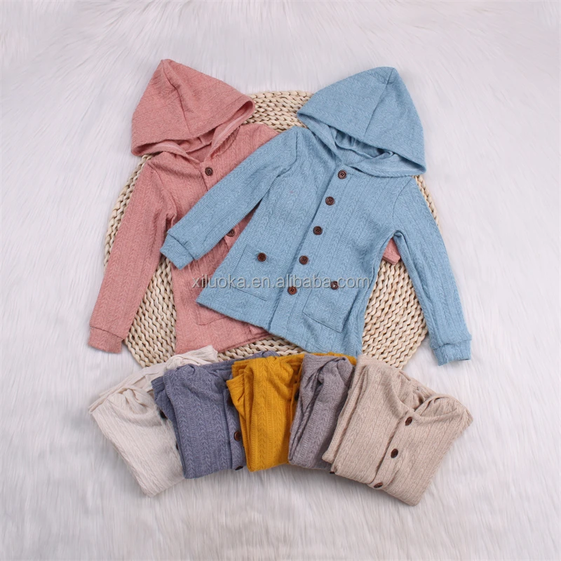 New Style Seven Colors Baby And Toddler Winter Boutique Cotton Coat Button Design Hooded With Double Pockets Wholesale
