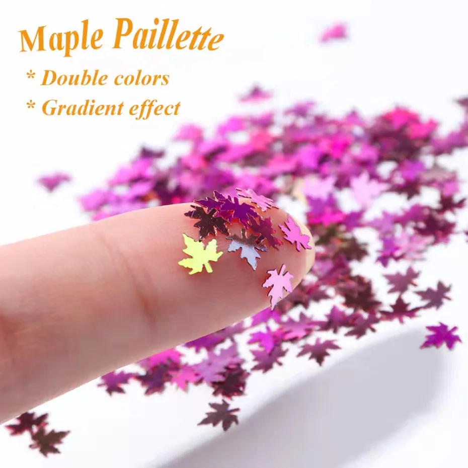 14 Colors Maple Leaves Nail Art Sequins Holographic Glitter Flakes Paillette Fall Leaf Stickers For DIY Nails Autumn Decorations