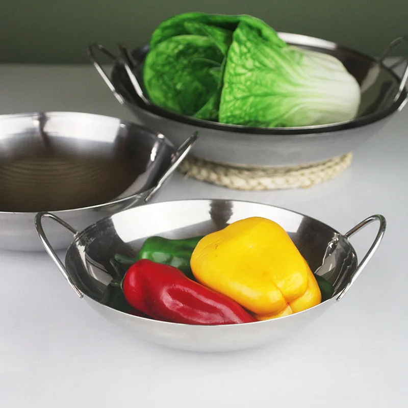 Hotel Kitchen Stainless Steel Seadfood Paella Pan For Cooking Frying Wok Pan