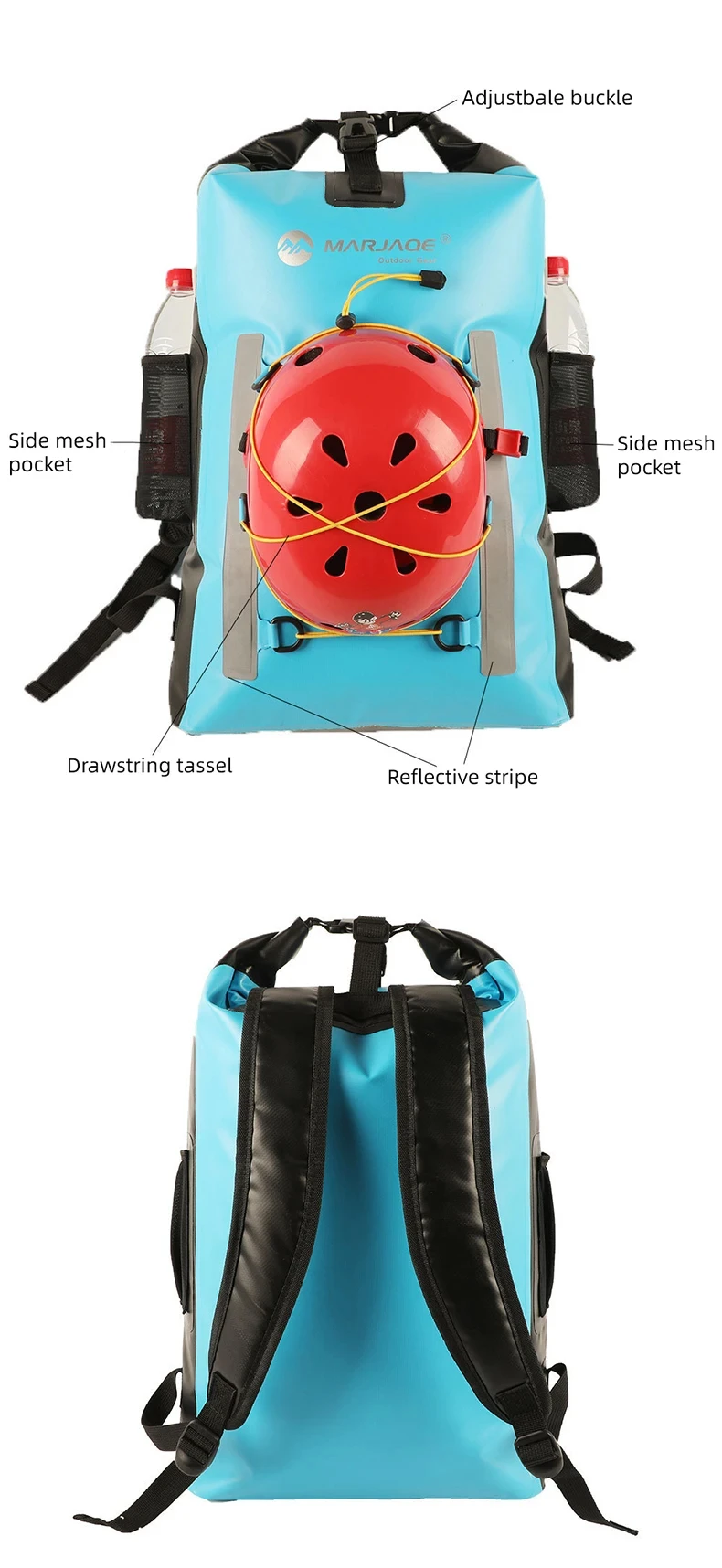 Custom Waterproof Dry Bag Backpack Heavy Duty Roll-Top Closure Floating Bag with Reflective Strip for Outdoor Water Activities