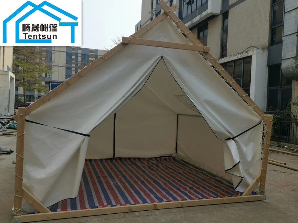 outdoor waterproof african camping hotel glamping house lodge safari tent with wood pole frame