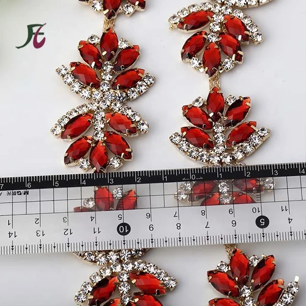 
wholesale Red AB crystal cup chain flower transfer diamond rhinestone roll for india ethnic clothing 