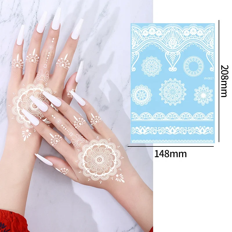 White Lace Wedding Temporary Henna Tattoo Hand Design For Women Girls Adult Black Sexy Finger Hand Tattoo Stickers