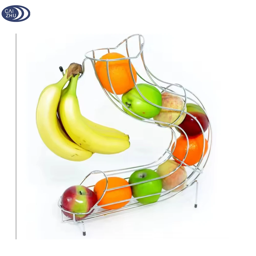 Wholesale Metal Fruit Storage Basket with Banana Holder Hook Hanging Wire Basket for Fruit Vegetable Egg Storage