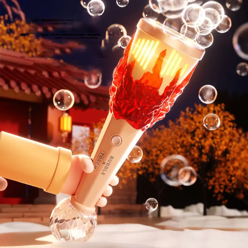 Outdoor Electric Fully Automatic Bubble Blowing Toys Led Light Up Sound Torch Bubble Machine Bubble Machine Toys for Children