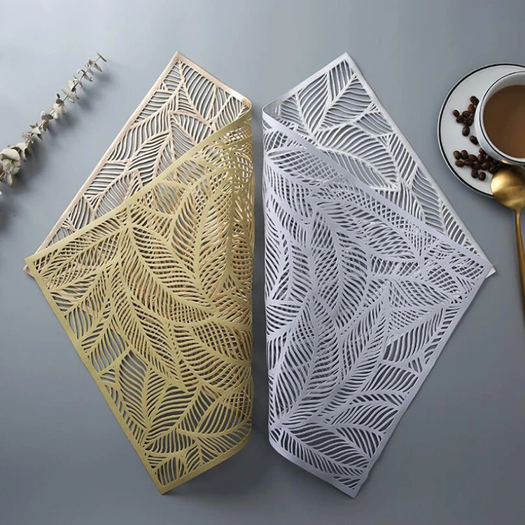 Rectangle metallic gold table decorative hollow out PVC plastic placemat