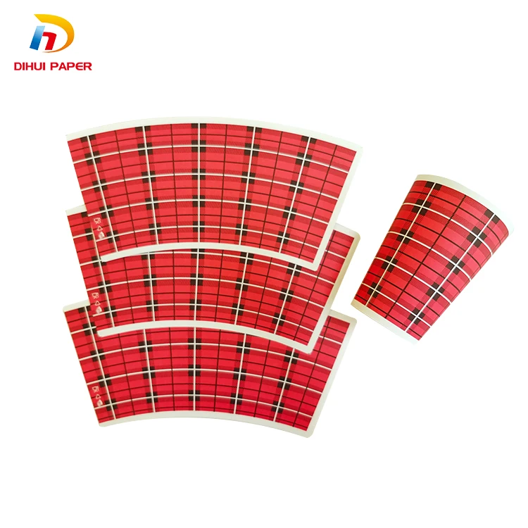 Custom pattern size cut disposable waterproof and oilproof flexo craft coffee tea fan paper cup fan 12 oz sheet