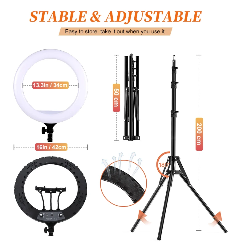16 inch YQ 420A YQ420B Ring Light with Phone Clip Holder Stand Selfie Colorful Ring Lamp tripod stand for makeup,photography