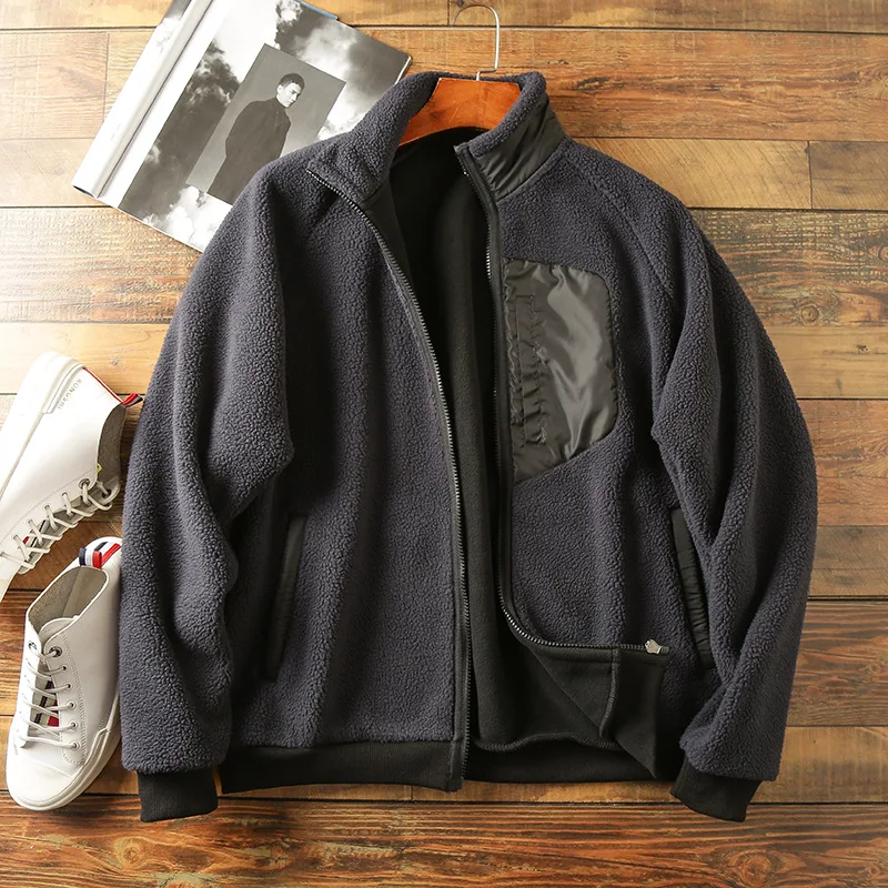 new outdoor soft sherpa jacket mens winter warm sherpa varsity fleece jacket for men