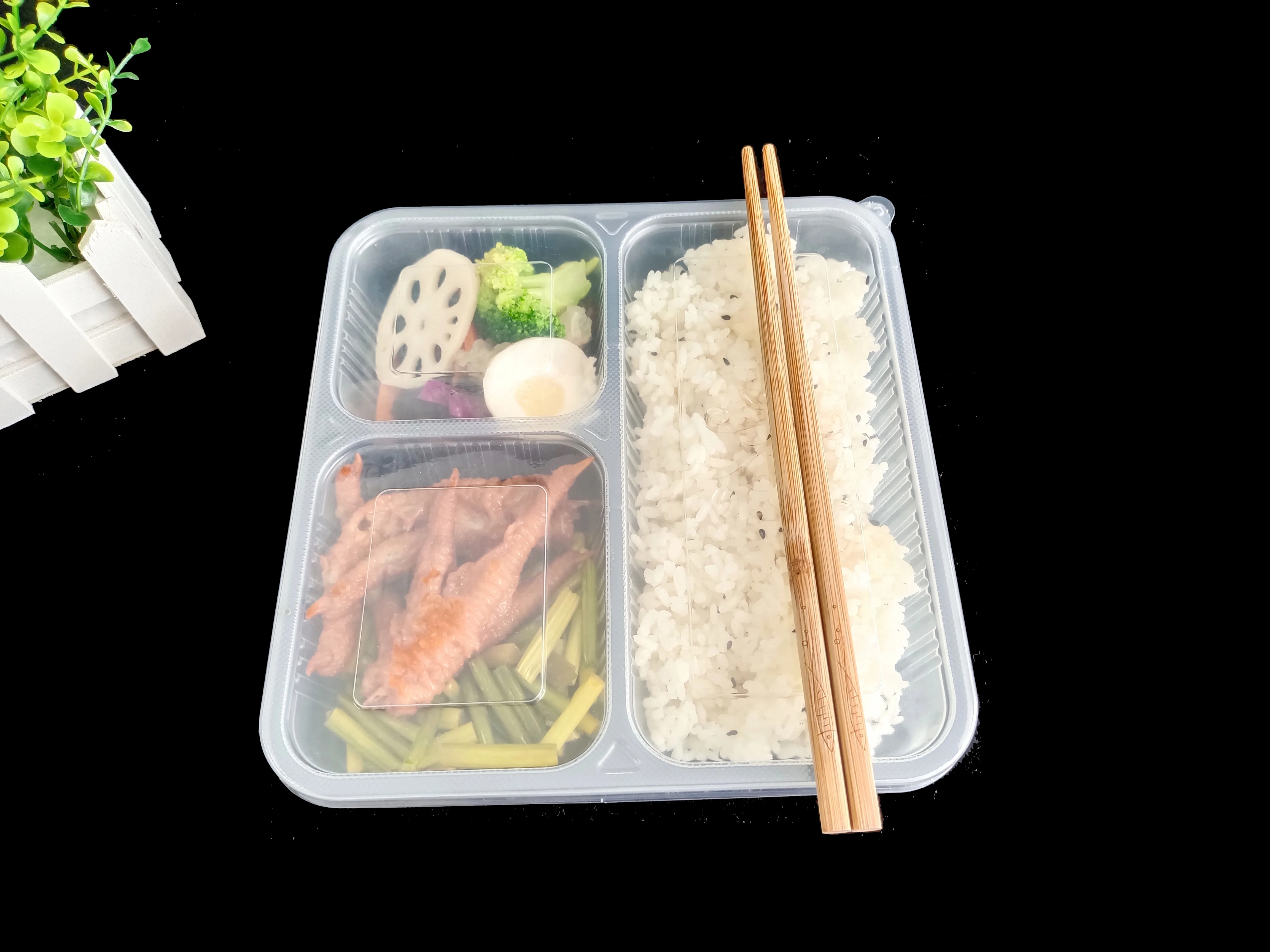 Best Selling Product 1400ml Microwaveable Take Out Heat-stacked 3 Compartment Food Containers