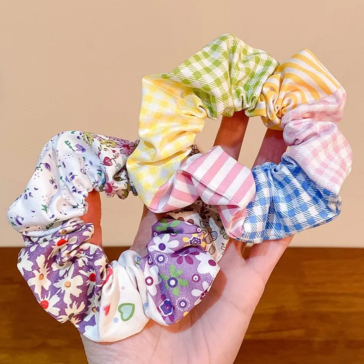 New Arrival Hair Accessories Ribbon Floral Plaid Pattern Design Print Satin Hair Band Women Hair Tie