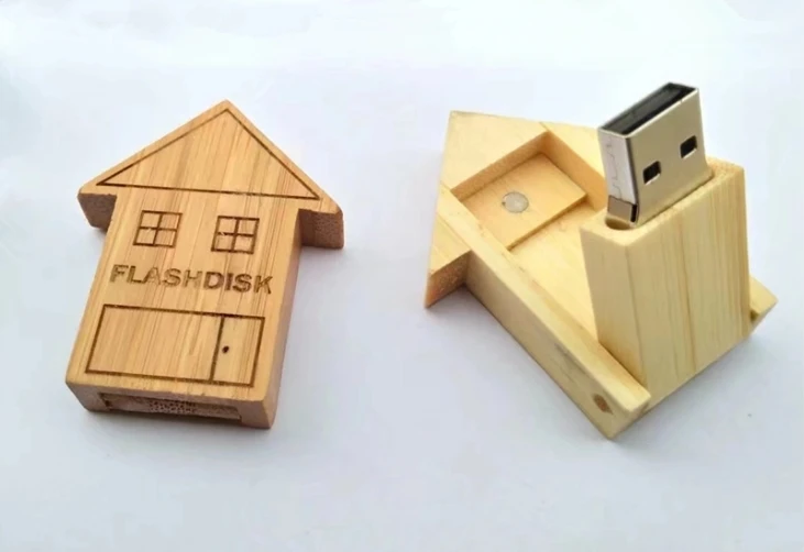 Wholesale House Shape USB Flash Drive Wooden USB Flash Drive 8GB 16GB Bamboo USB Memory