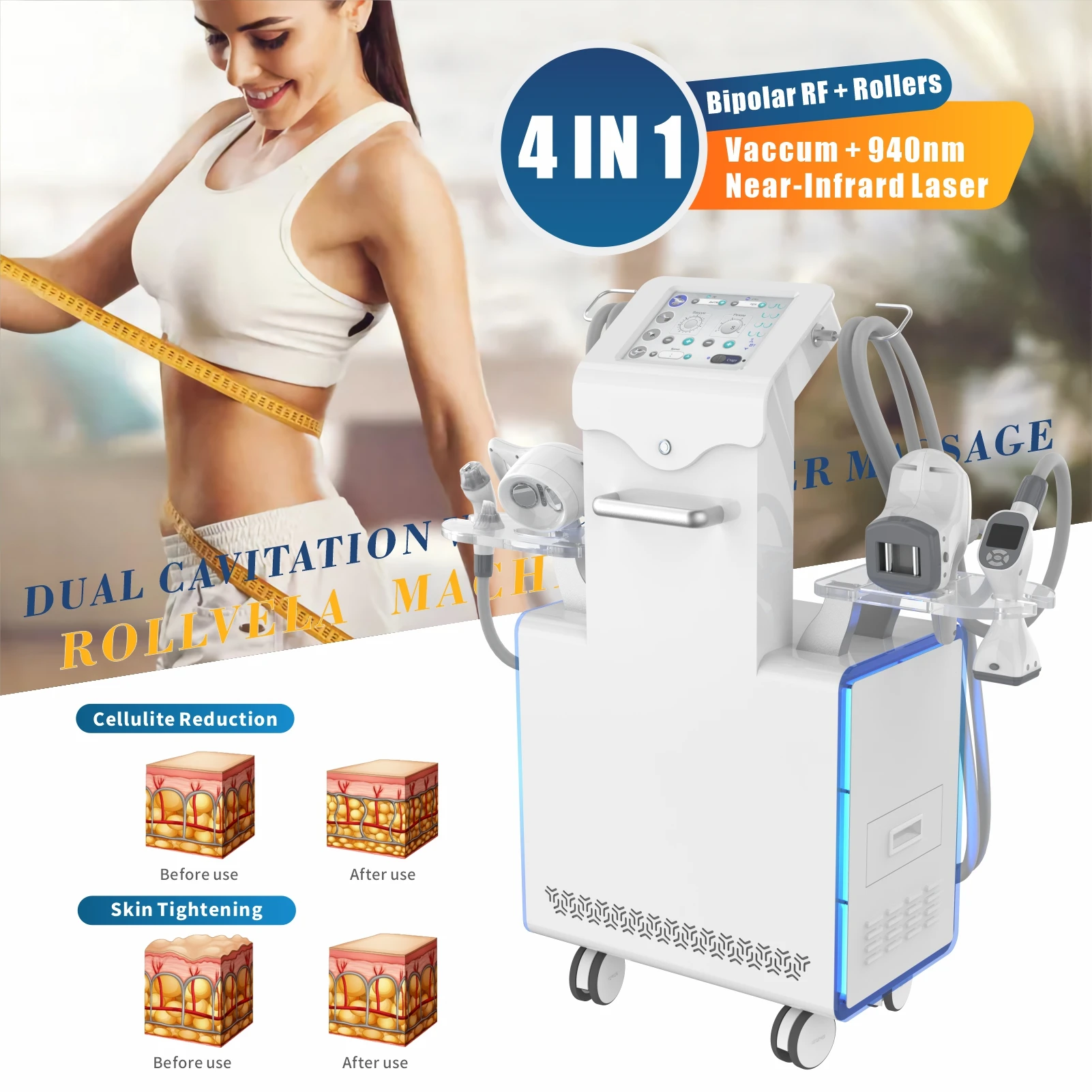 Doris Aesthetics Rollvela Fat Removal 80K Cavitation RF Machine Vacuum Roller Massage Anti Cellulite Velashaping
