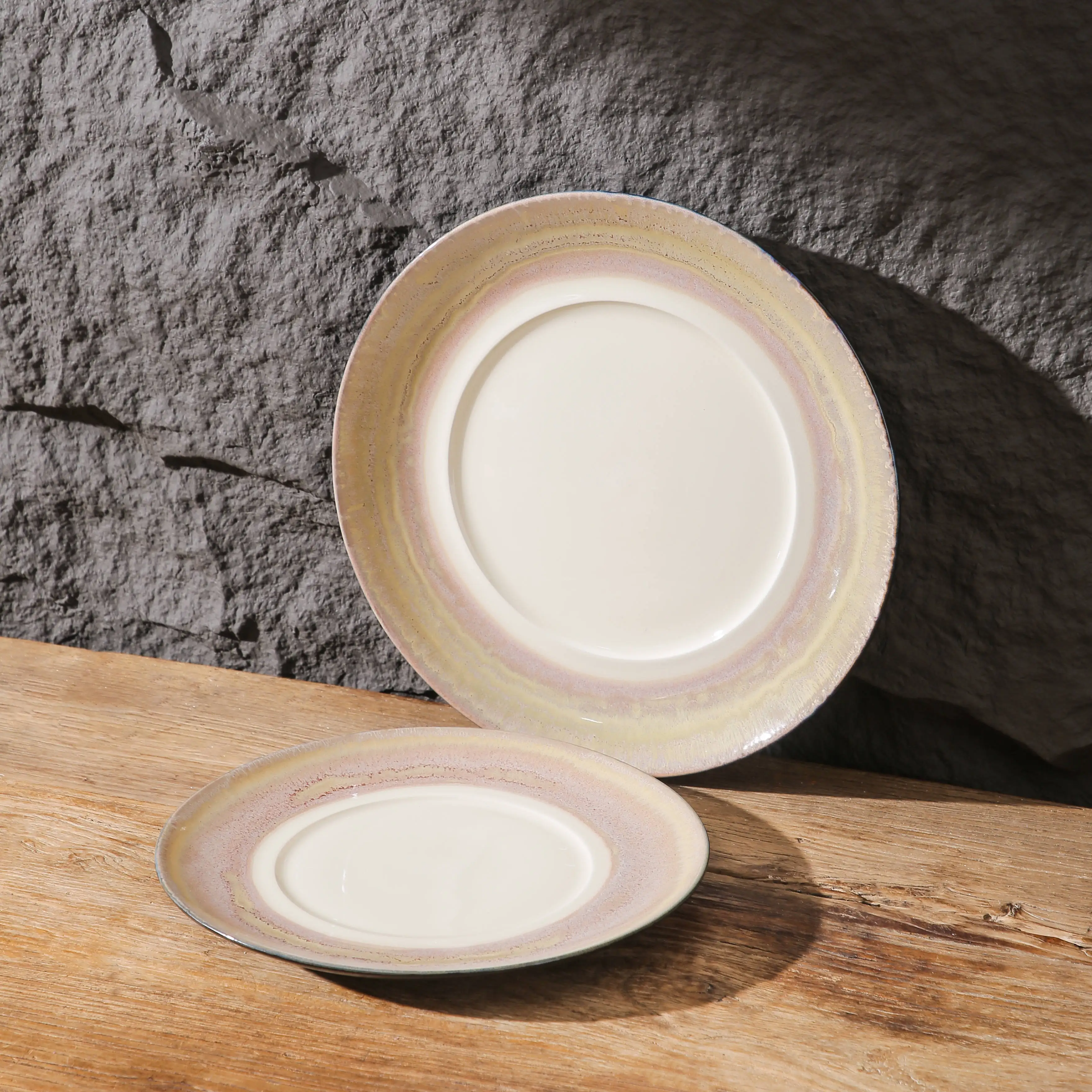 Unique Reactive Glaze Design Custom Home Used Plates Sets Dinnerware Steak Salad Pasta Serving Ceramic Plates