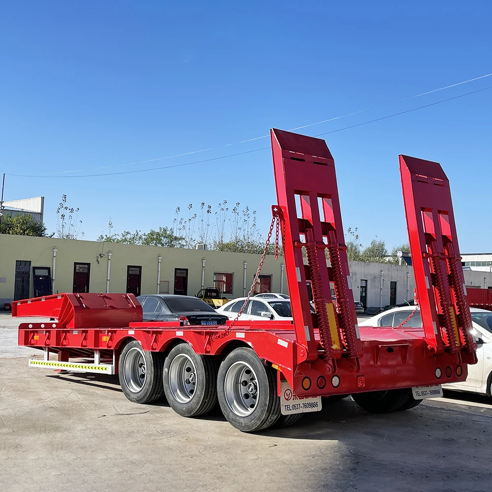 Vehicle Master 3 Axle 60 Tons 100 Ton Hydraulic Extendable Lowboy Loader Lowbed Low Bed Truck Semi Trailer For Sale
