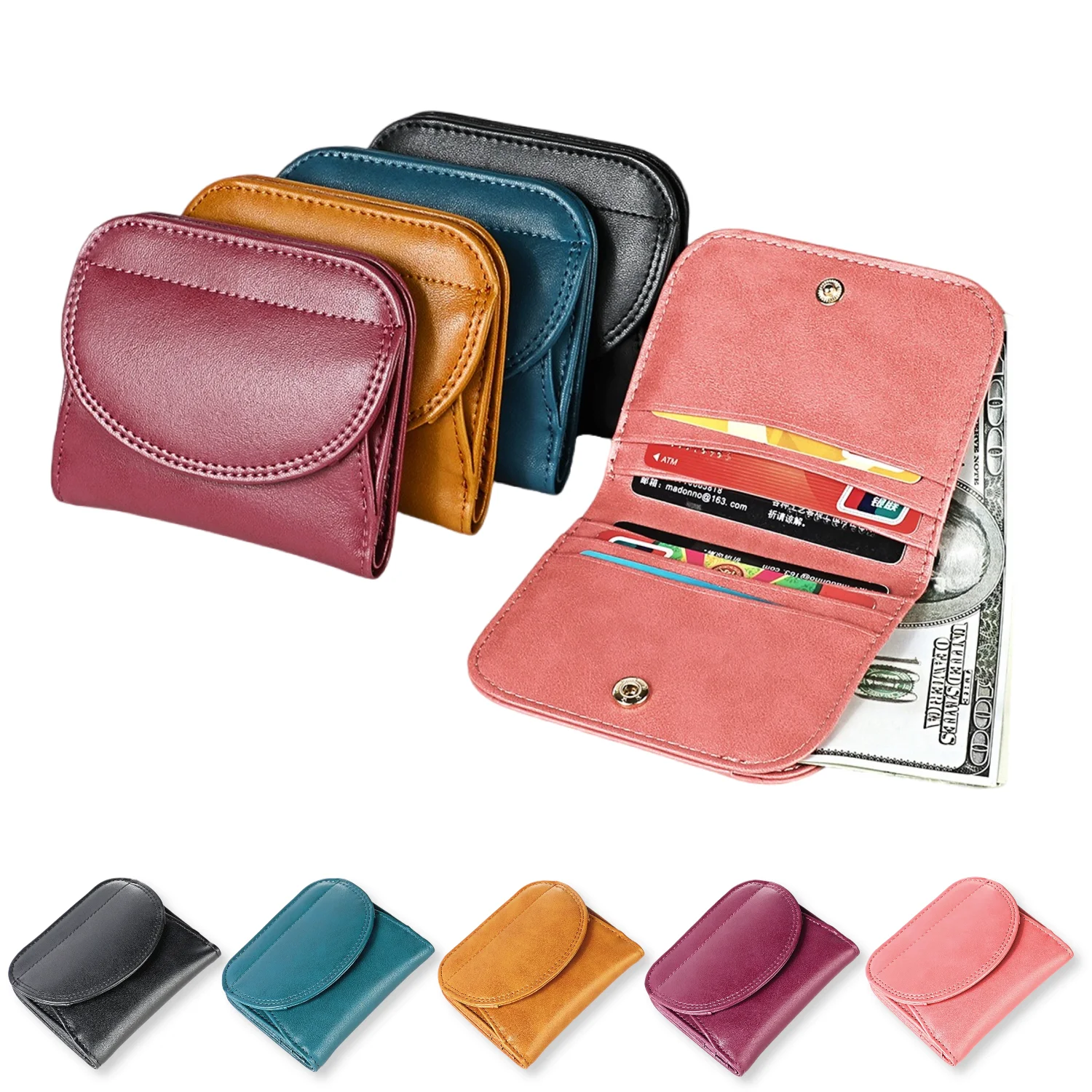 Female Purses Vintage Genuine Leather Wallet for Women with Card Holders and Coin Pocket
