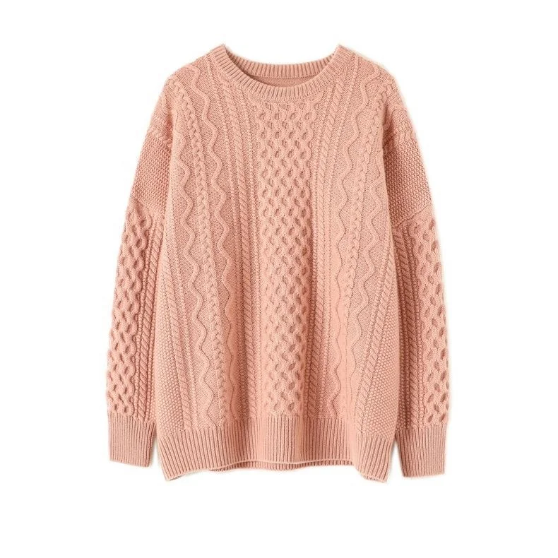 Custom Cheap Cable Knit Classic 100% Round-Neck Plain Warm Casual Cashmere Women Winter Jumpers Sweater