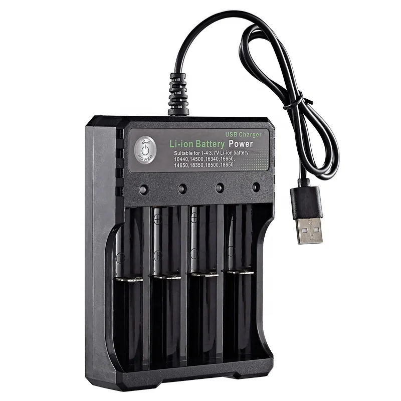 Зарядное устройство USB 18650 черного цвета с 4 слотами для зарядки 3 7 в перезаряжаемая литиевая