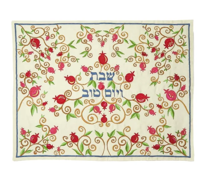 Легкий бежевый чехол для хлеба хала с гранатовой вышивкой на заказ Sabbath Jewish Judaica