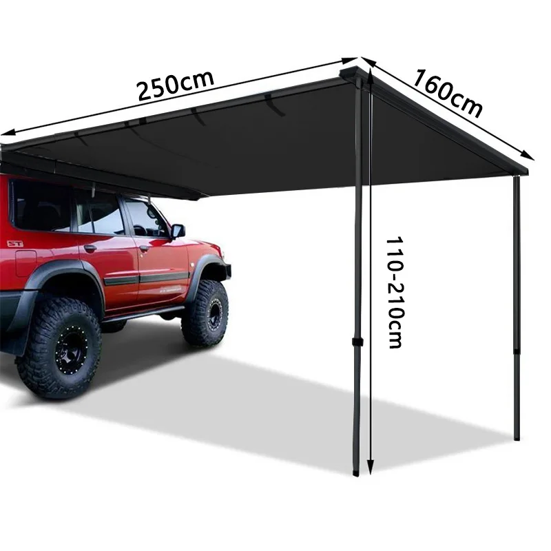 Wholesale Car Side Awning Outdoor Vehicles Camping Car Roof Awning Tent Offroad 2m 2.5m 3m Black Vinyl Coated Roof Side Tent