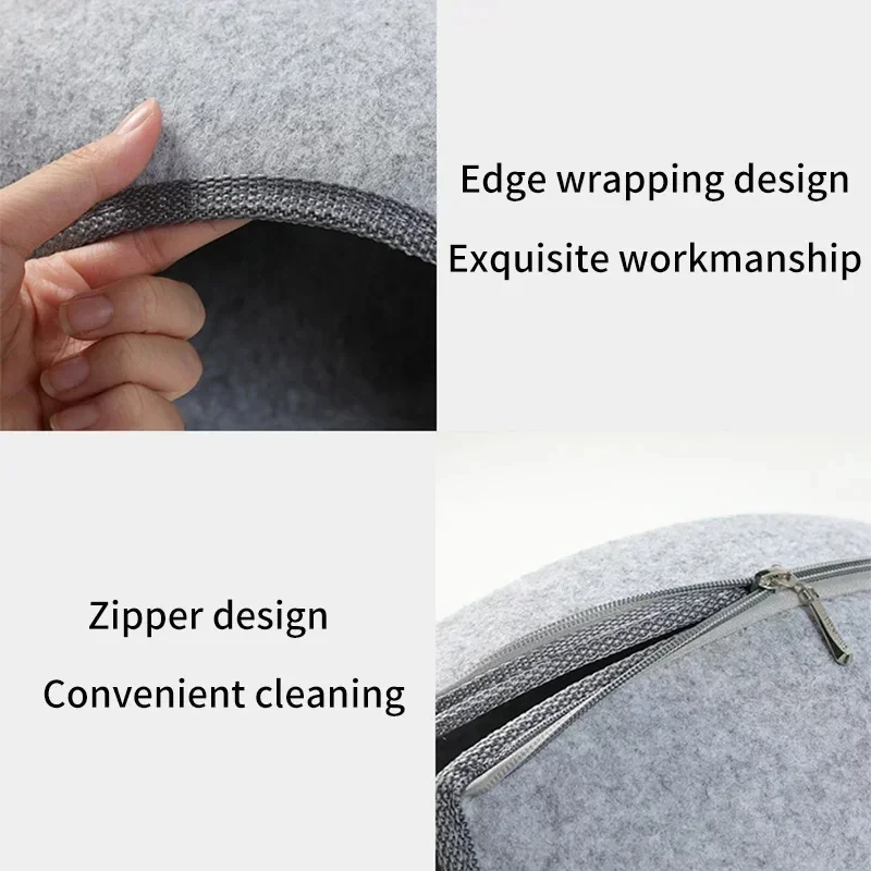 Custom Natural Felt Kitten Cat Cave Nest House Half Closed Sleeping Beds Donut Cat Bed Tunnel For Training Interactive Game Toy