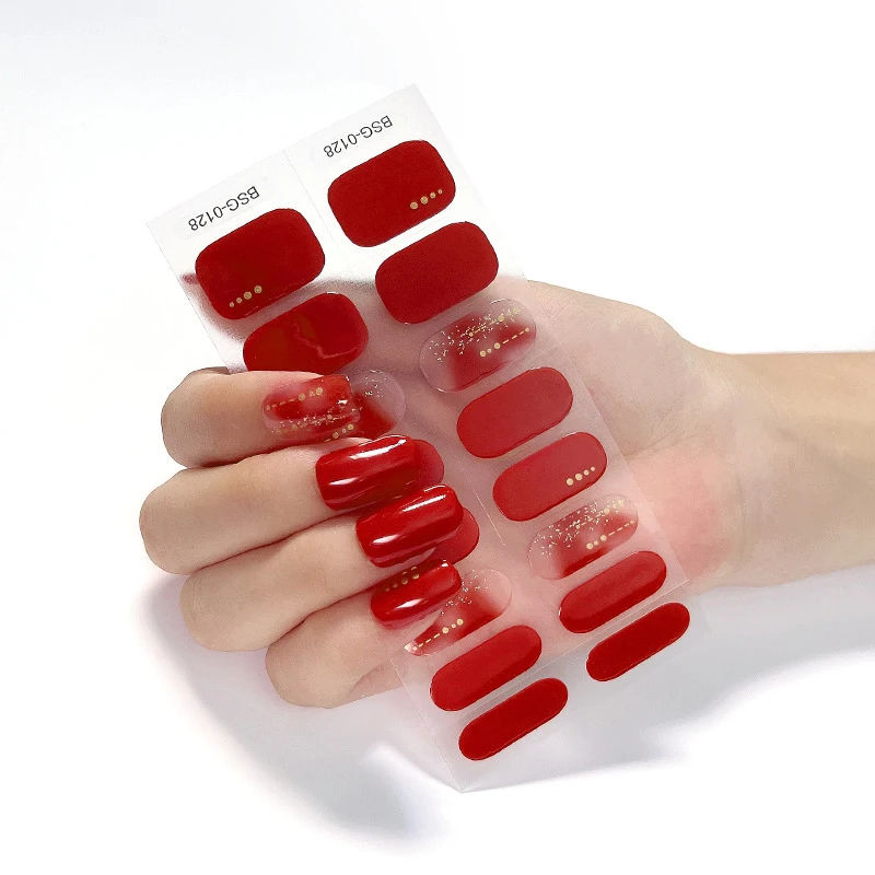 Gel Nail Polish Sticker Manufacture Non-toxic Long Lasting Glitter Luxury Semi Cured Gel Nail Strip Wraps