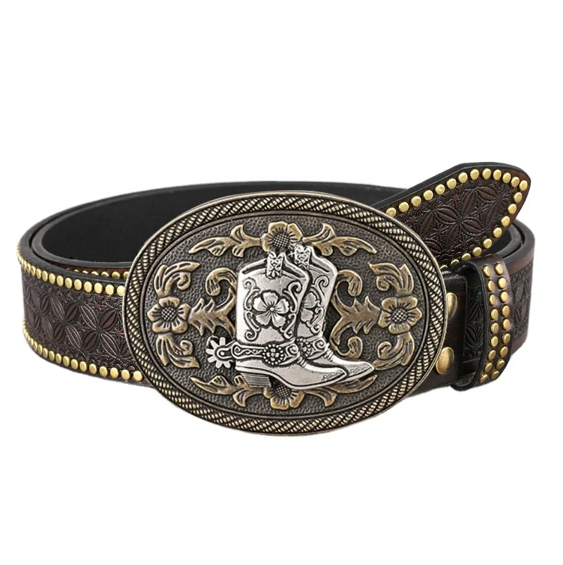 Factory customized wholesale Western embossed denim fashion belt
