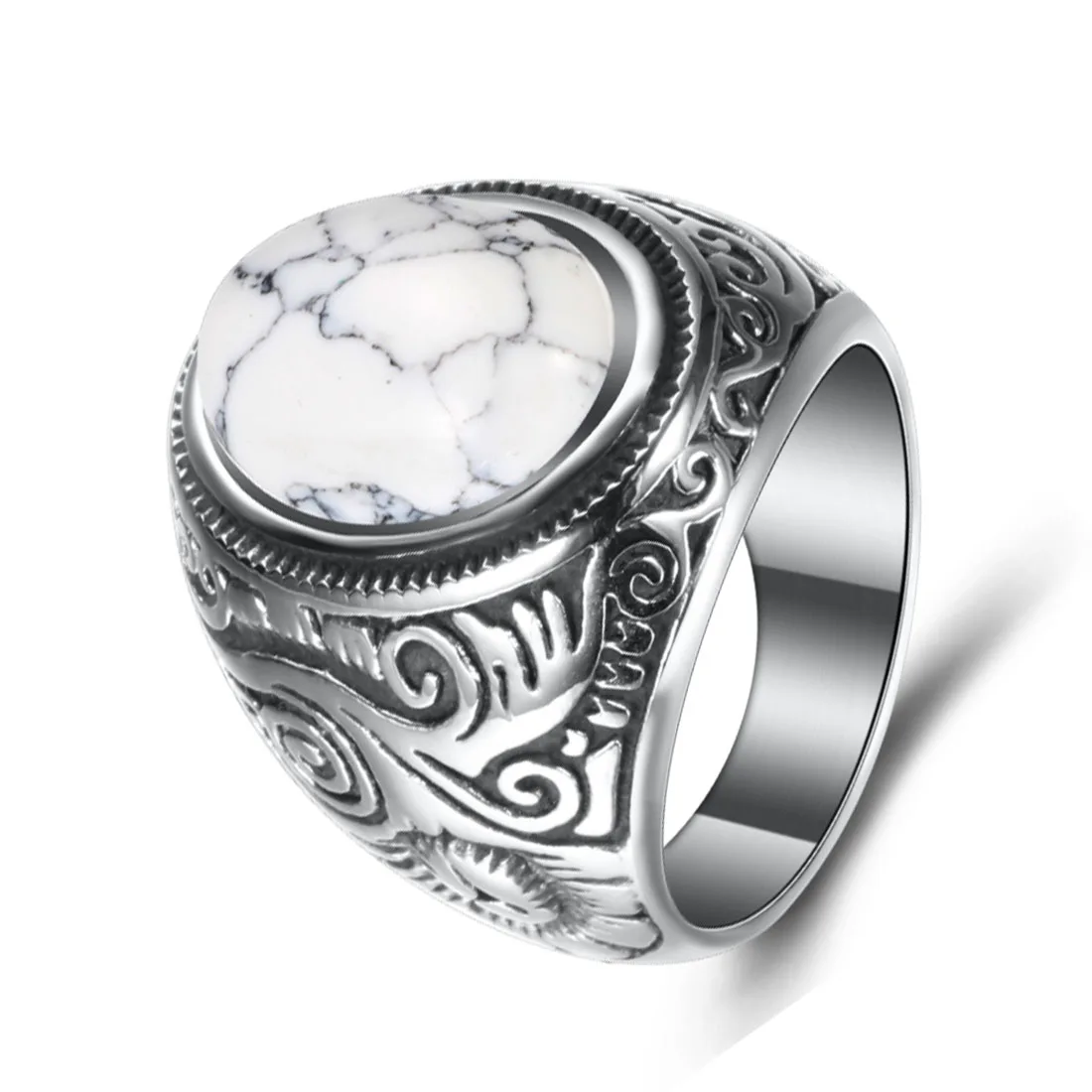 ring Silver Men stainless steel Jewelry silver Onyx And Zircon Stone Mens Classic Men Ring