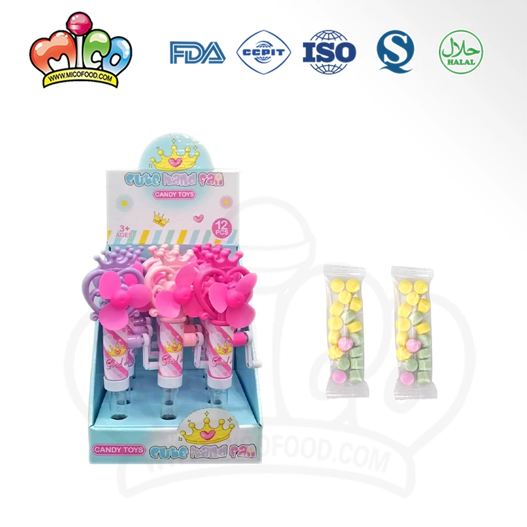 Cooling artifact cute colorful hand crank fan toy with candy