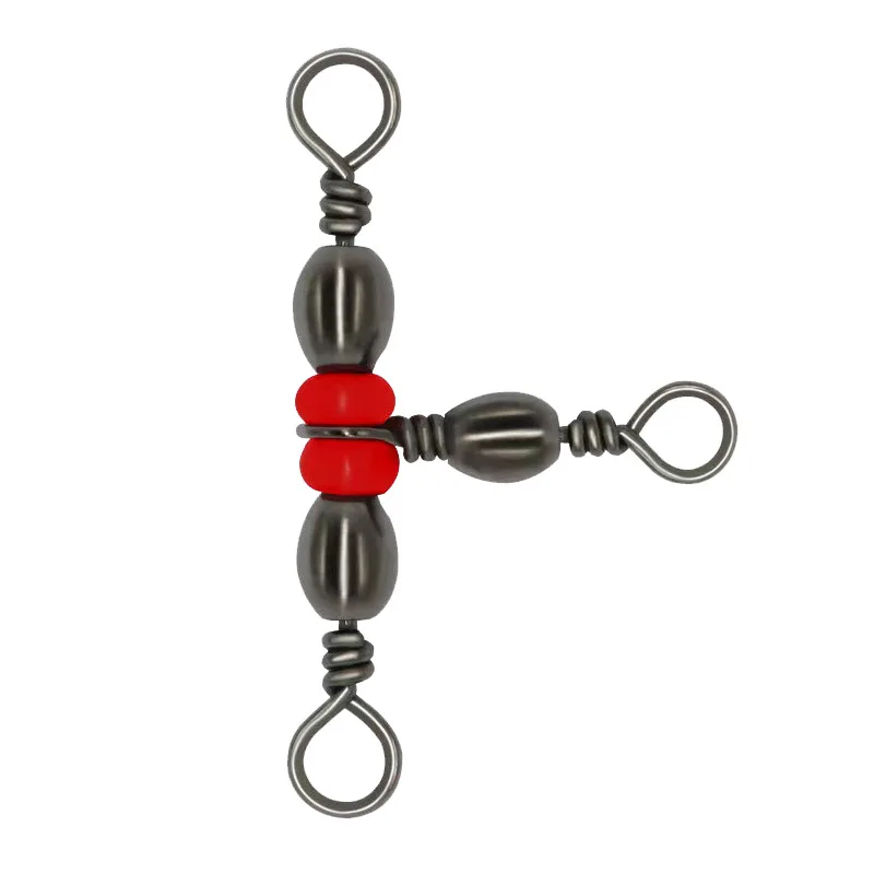 New trident swivel bottle-shaped red bead trident ring 8-ring splitter T-type swivel fishing accessories