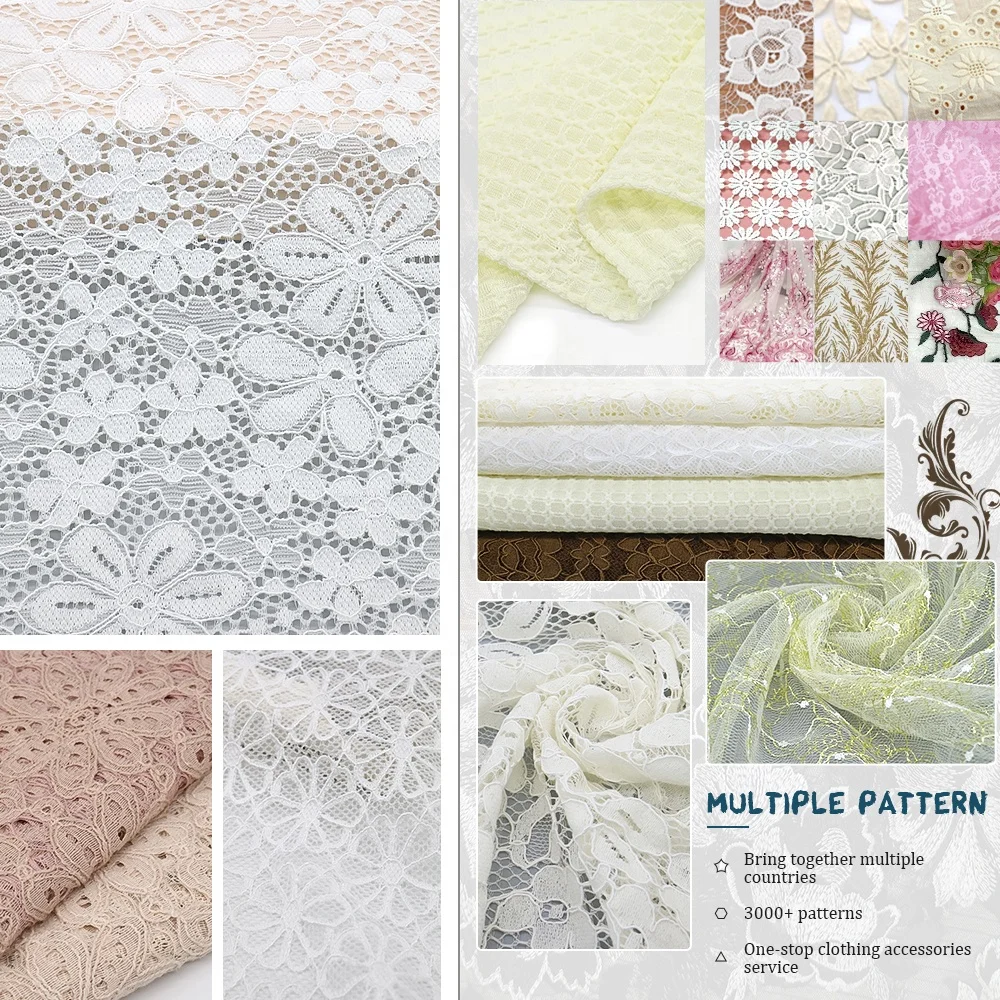 High quality wholesale customized french lace white elastic flower stretch lace fabric for lingerie