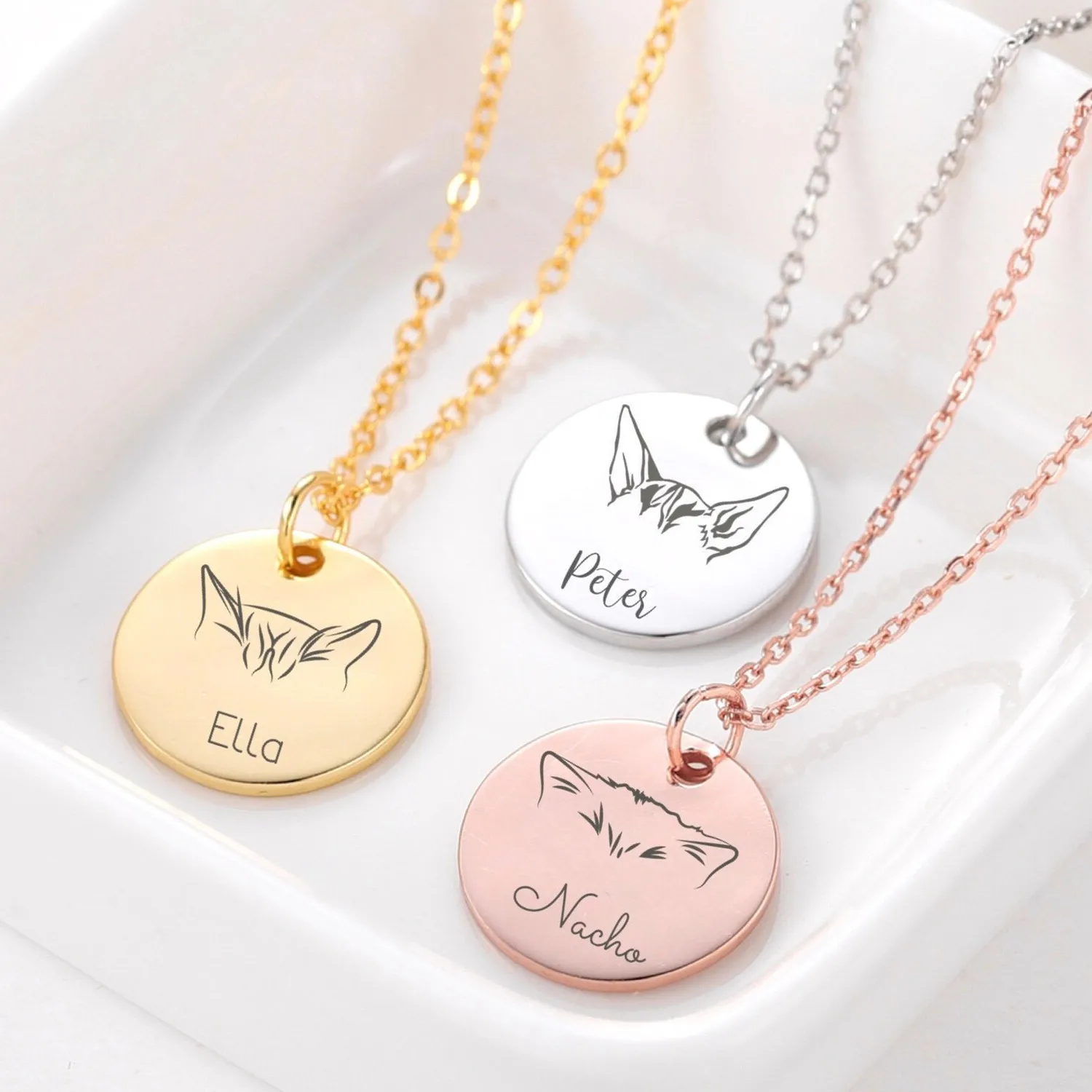 Custom Personalised Engraved Cat Ears Breeds Name Necklace Cat Memorial Cat pendant charm gift for her Jewellery