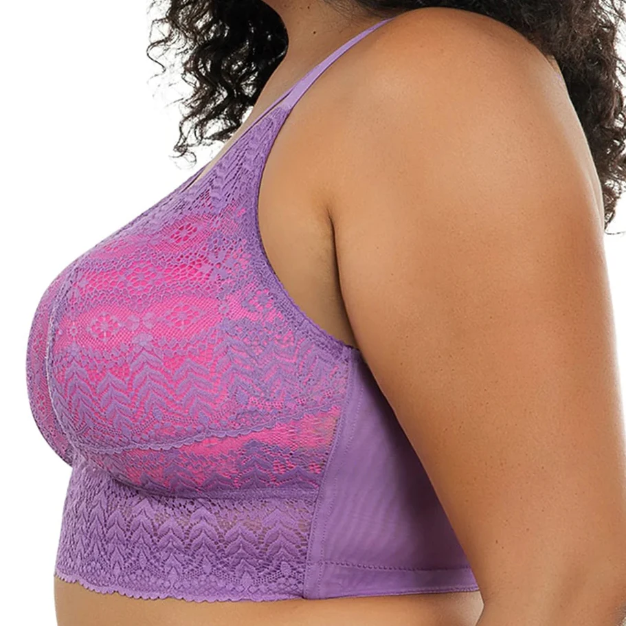 Ladymate ODM/OEM Sujetador de realce con encaje Women Full Bust Lace Longline Bralette wire free padded bras Plus size Lace Bra