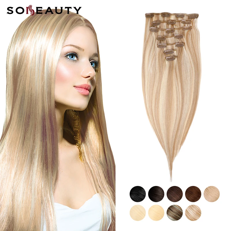 Clip in Hair Extensions Human Hair Full Head Machine Remy Double Weft Piano Hair Clips Extensions