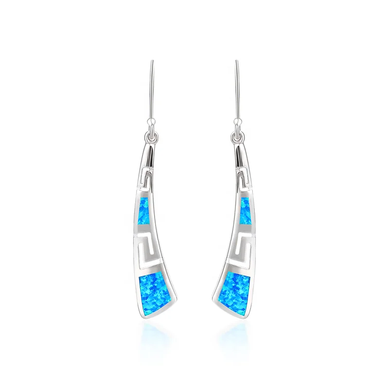 
Wholesale Rhodium Plated Greek Fashion Jewelry 925 Sterling Silver Blue Synthetic Opal Earrings Fine Gift for Women 