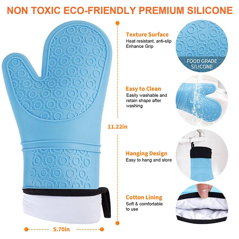 Heat Resistant Silicone Oven Mitts Waterproof Grilling Gloves Extra Long BBQ Gloves Non-Slip Pot Holder for Baking BBQ