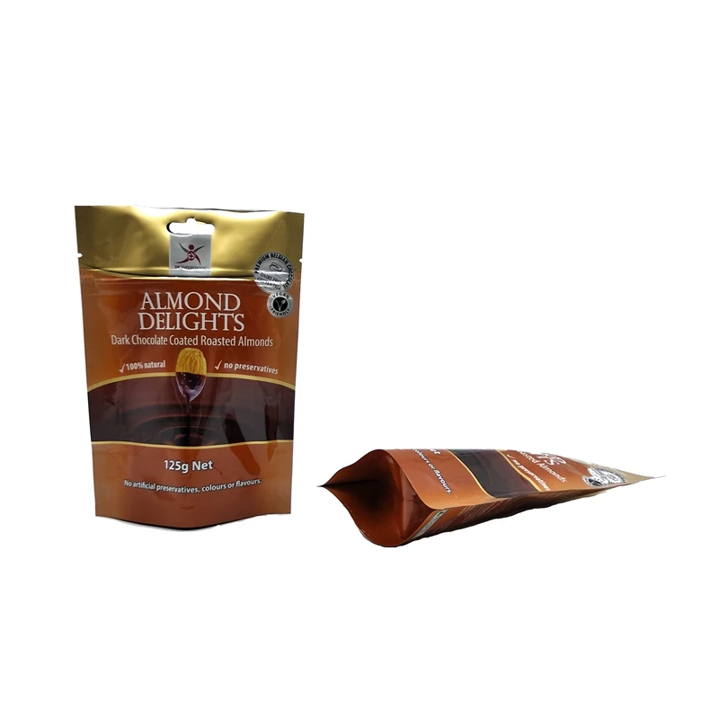 Custom Plastic Food Storage Bag Dark Chocolate Coated Roasted Almonds Zipper Bags 100% Natural 125g Net