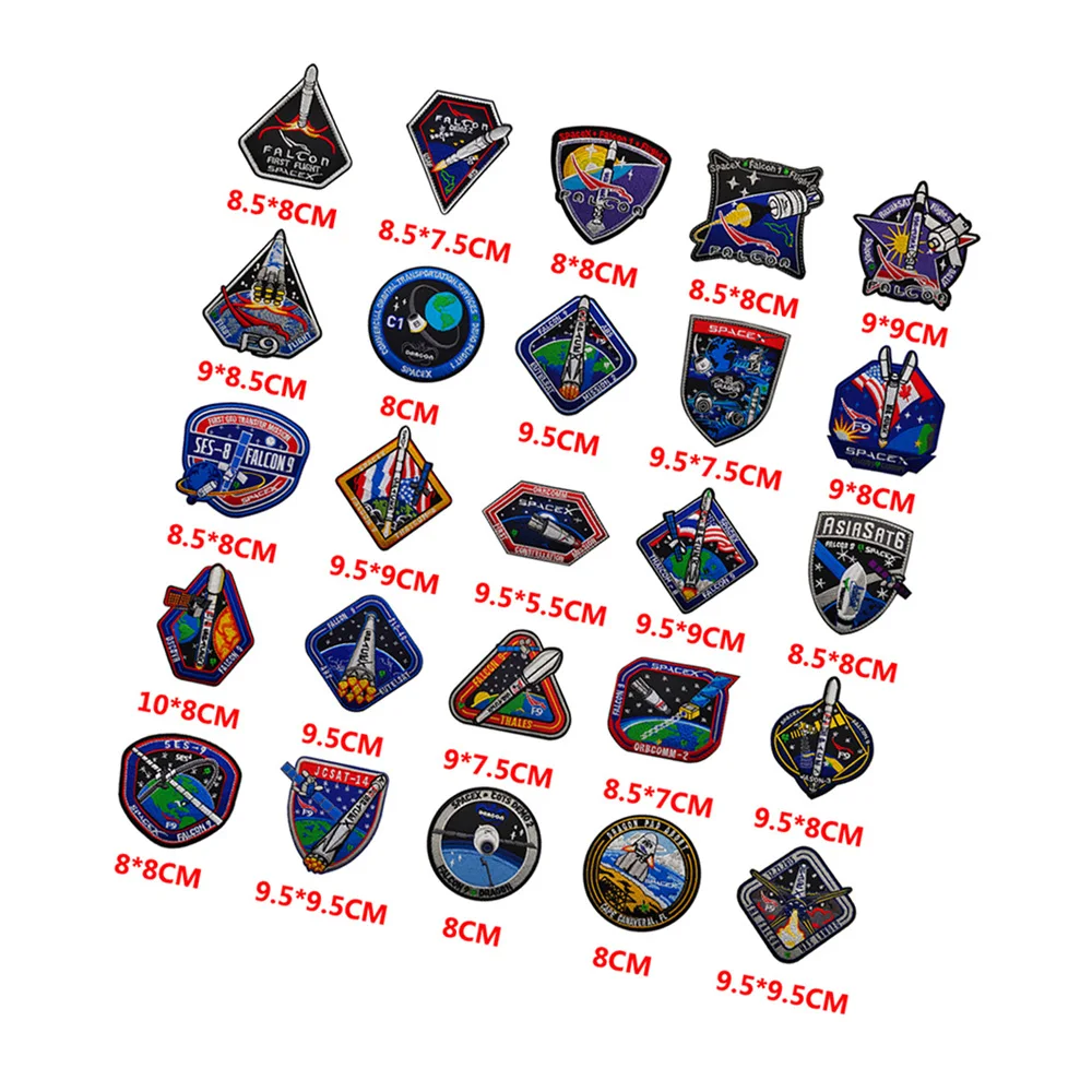 Nasa Space X Falcon 9 Astronaut Dragon Mission Embroidered Identification Morale Patches with Hook Loop Fastener