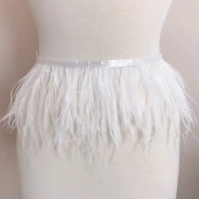 Wholesale Dye Snow White 13-15cm Fluffy Ostrich Feather Trim Fringe Satin Ribbon Dress Sewing Crafts