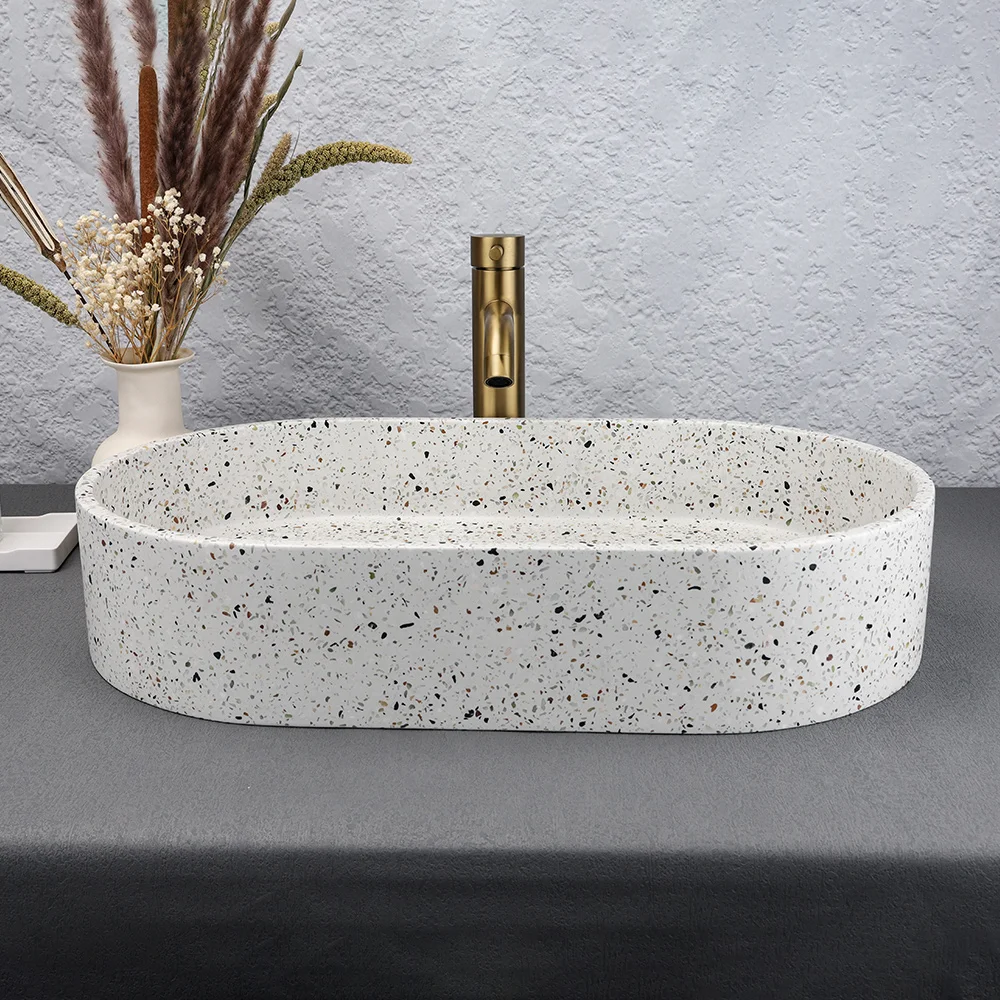DASEN wholesale hotel small bathroom special water ground stone color concrete basin handmade bathroom basin concrete wash basin