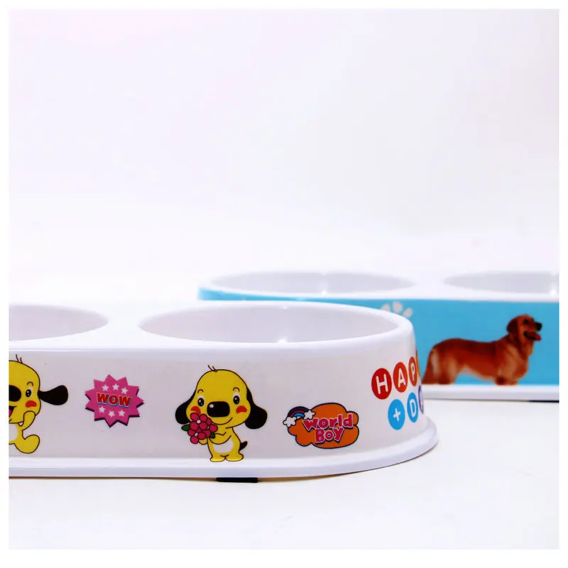 Premium Quality Colorful Melamine Printed  Round Double Dog Bowl Plastic Pet Food Bowl