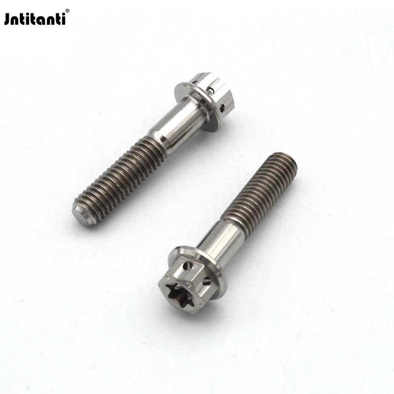 Jntitanti Gr.5 titanium alloy Ti-6Al-4V Hex Flange Bolts with Lighting Holes and Grooves on side of Hex Head M6x30mm