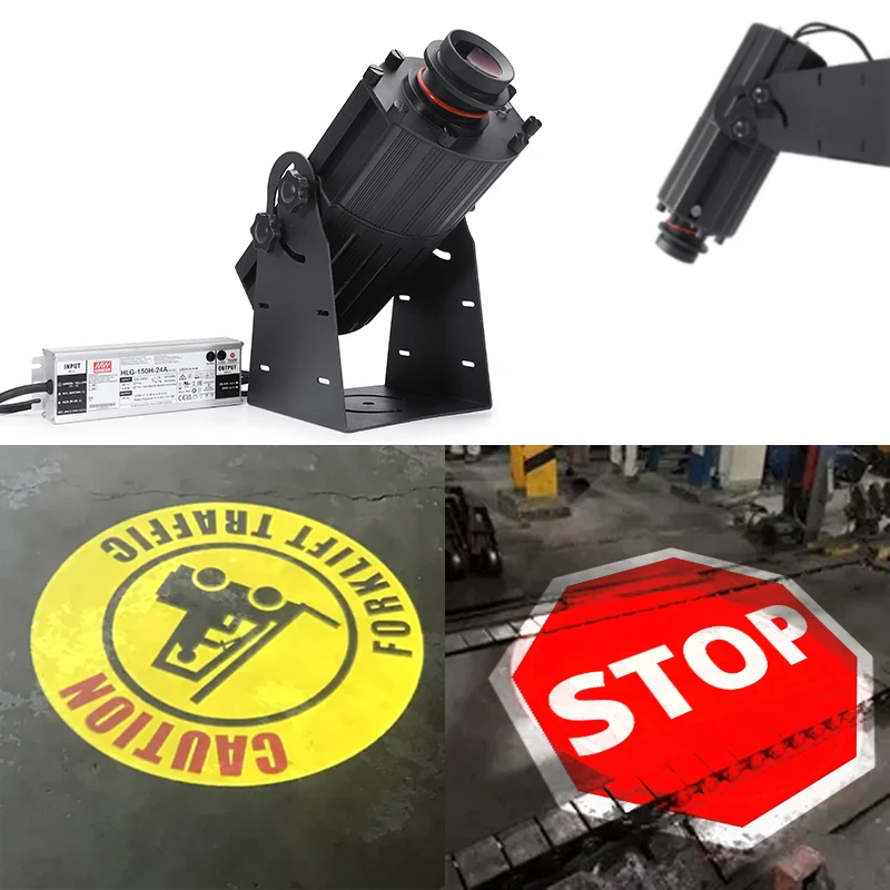 Industrial Virtual Safety Warning Signs Projector 150W/240W/300W Gobo Projector Lighting for Warehouse Workshop