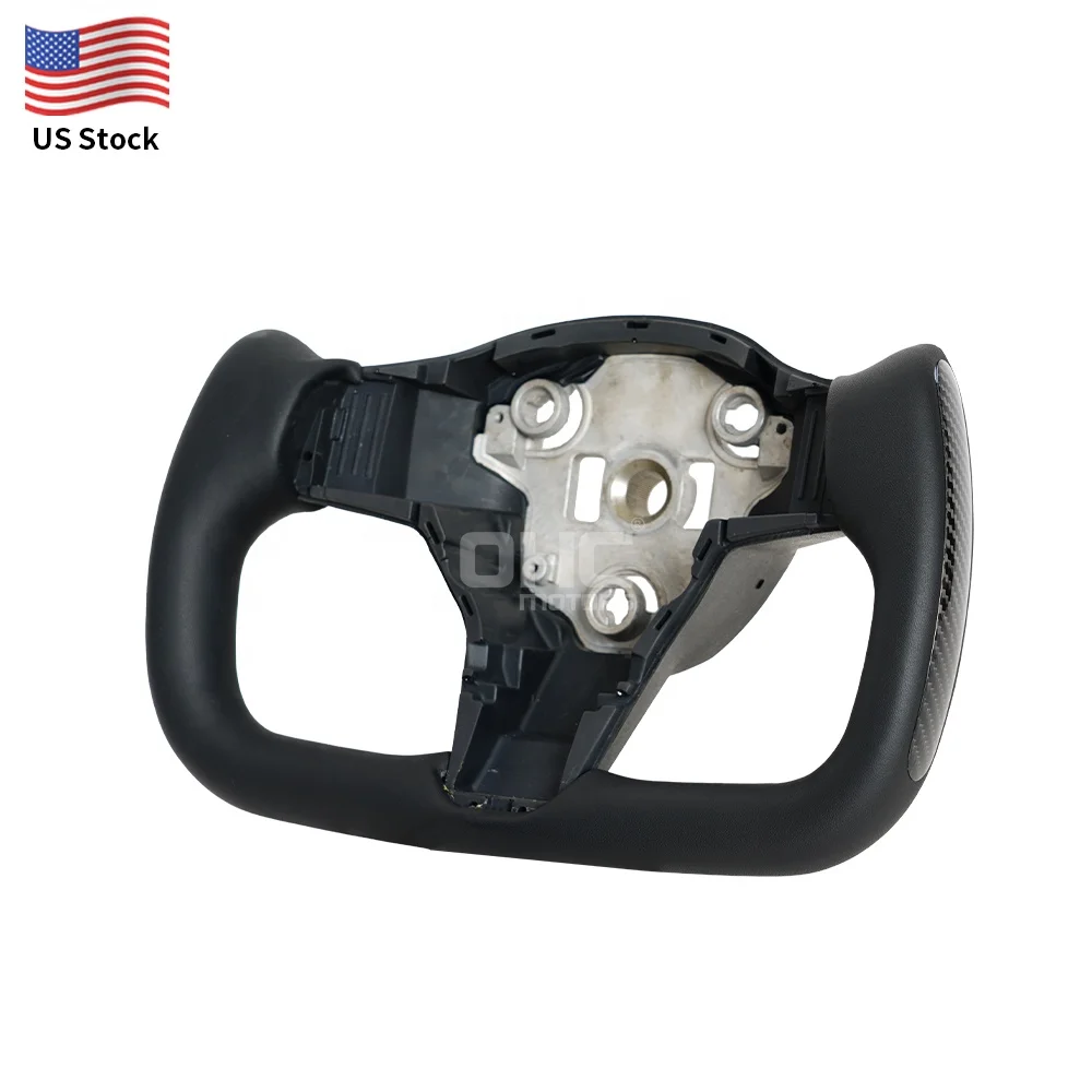 US Warehouse Black Smooth Leather Steering Wheel For Tesla Yoke Model 3 Steering Wheel With Heated 2016 2018 2019 2020 2021 2022