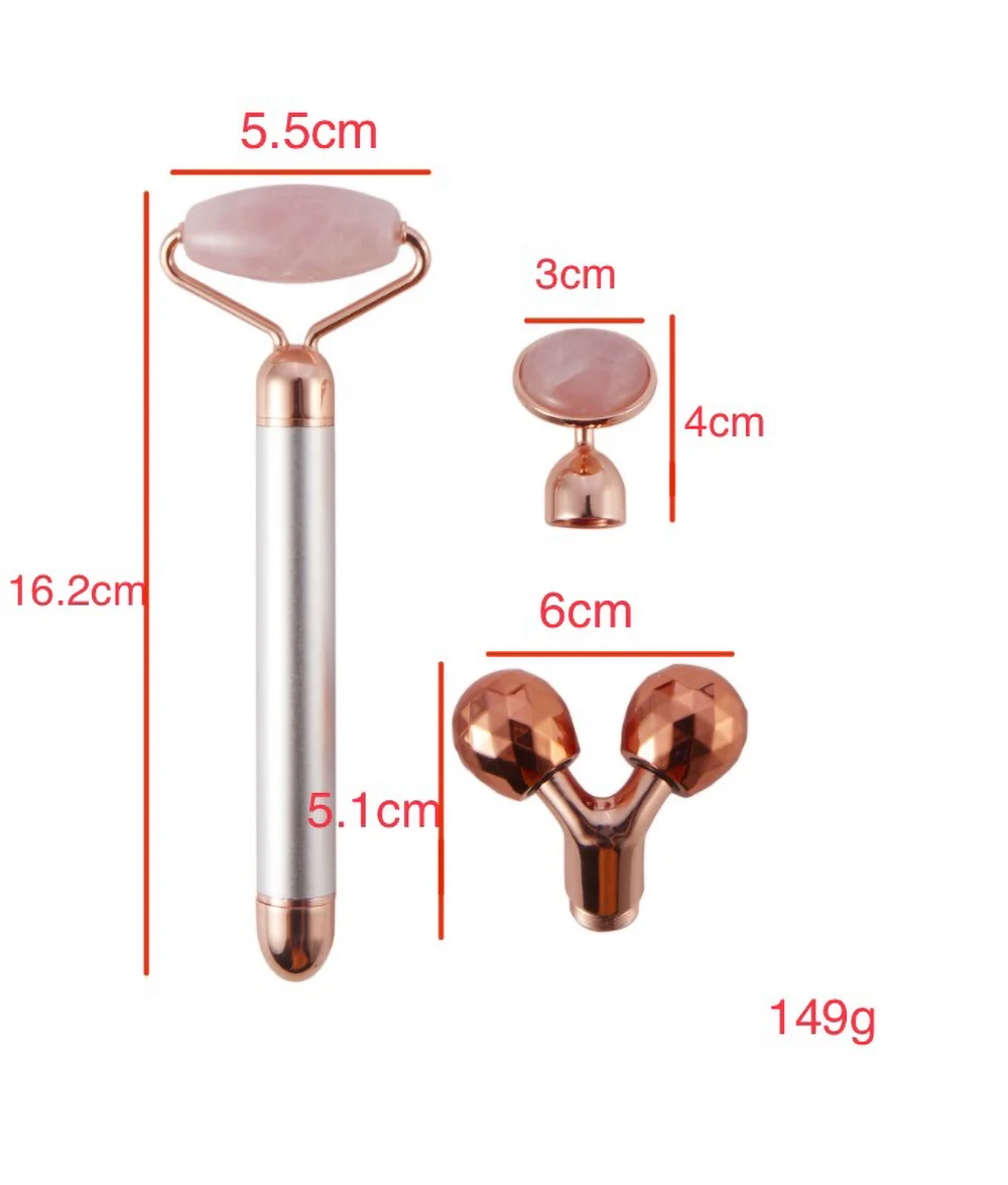 3 in 1 Electric Jade Roller Vibrating Facial Roller Rose Pink Quartz Skin Tightening Best Jade Roller