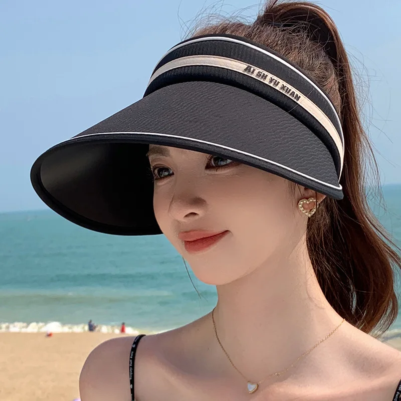 Wholesale Adjustable Big Brim Outdoor Beach Uv Protection Sunshade Custom Caps Visor Caps