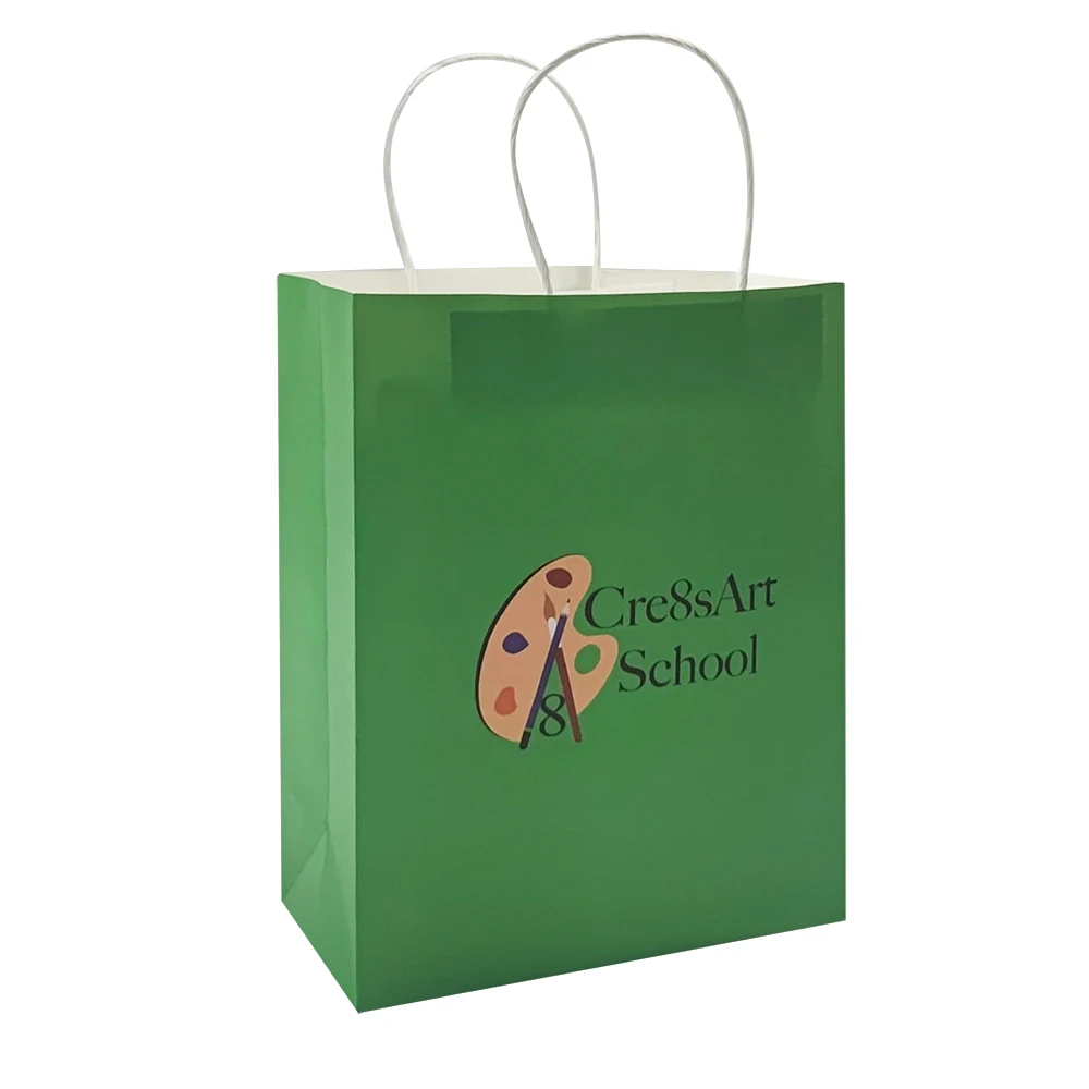 Green eco friendly Handle Shopping With Logo Printed Apparel Grocery Packaging Gift Twisted Handle bag paper wholesale